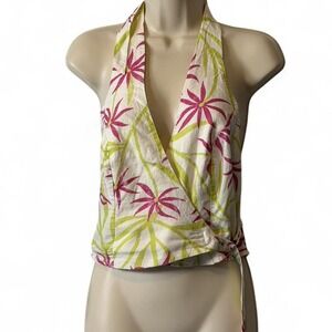 Anthropologie Celandine Tropical Floral Linen Blend Halter Wrap Top, Women's  S